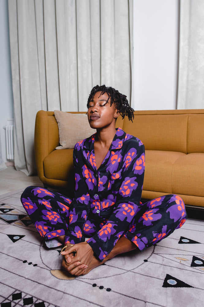 SELMA PYJAMA FLOWER PUNCH BLACK SET - WE BANDITS